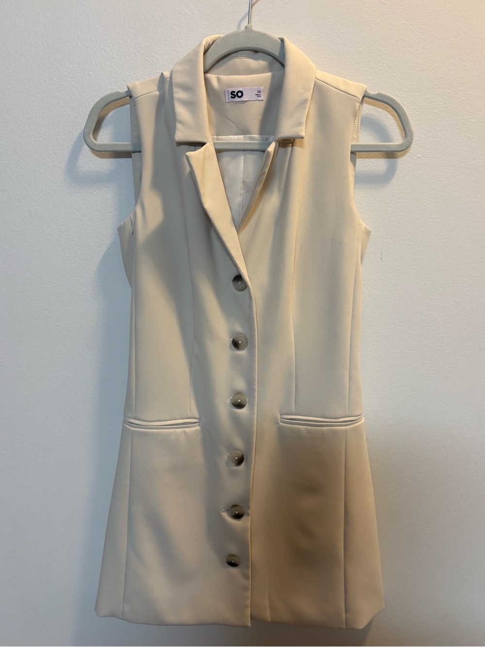 SO Sleeveless Button-Front Cream Dress